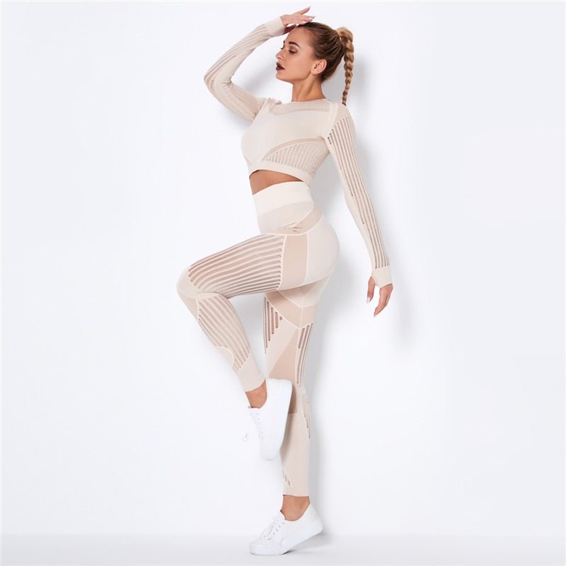 Hollow Out Seamless Yoga Set Sport Outfits Women Black Two 2 Piece Crop Top Bra Leggings Workout Gym suit Fitness Sport Sets