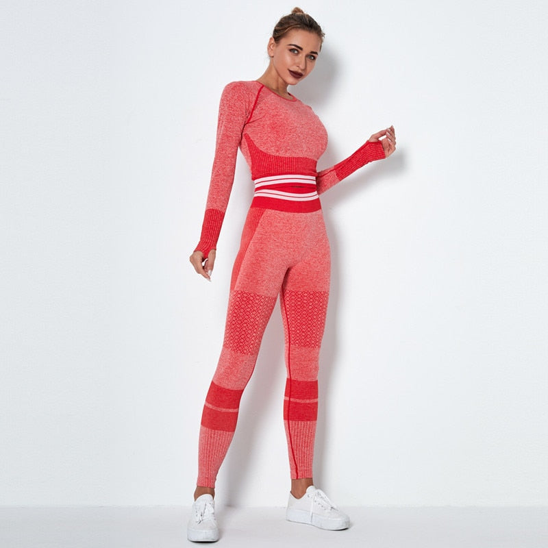 Women Vital Seamless Yoga Set Gym Clothing Fitness Leggings+Cropped Shirts Sport Suit Women Long Sleeve Tracksuit Active Wear