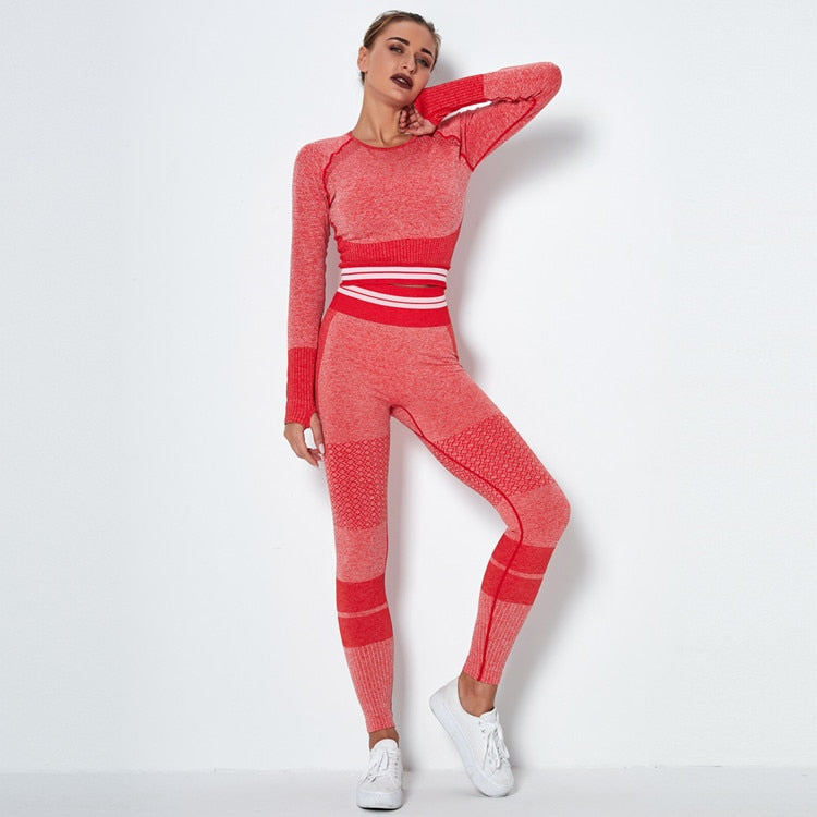 Women Vital Seamless Yoga Set Gym Clothing Fitness Leggings+Cropped Shirts Sport Suit Women Long Sleeve Tracksuit Active Wear