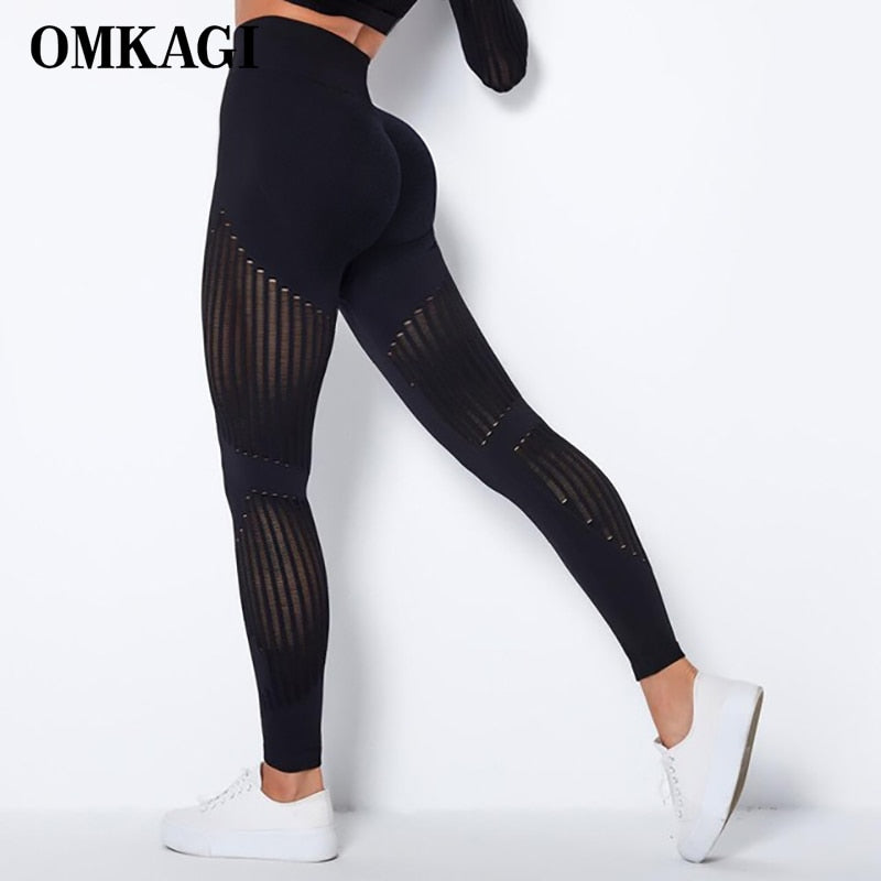 OMKAGI High Waist Yoga Pants Butt Lifting Women Tights Hollow Out Leggings Sport Femme Fitness Workout Sport Yoga Leggings Women