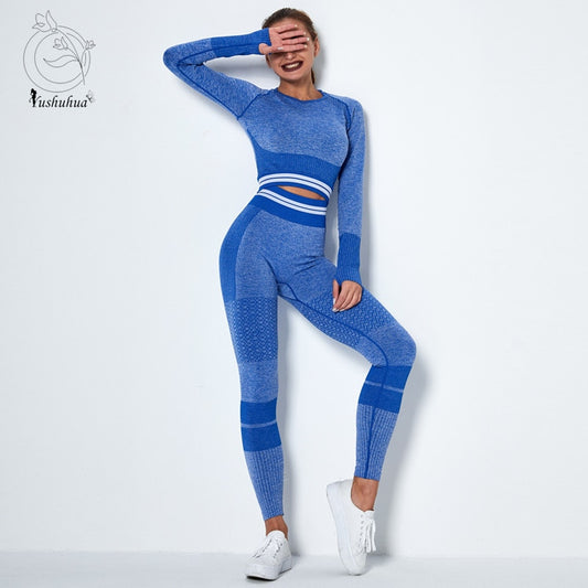 Women Vital Seamless Yoga Set Gym Clothing Fitness Leggings+Cropped Shirts Sport Suit Women Long Sleeve Tracksuit Active Wear