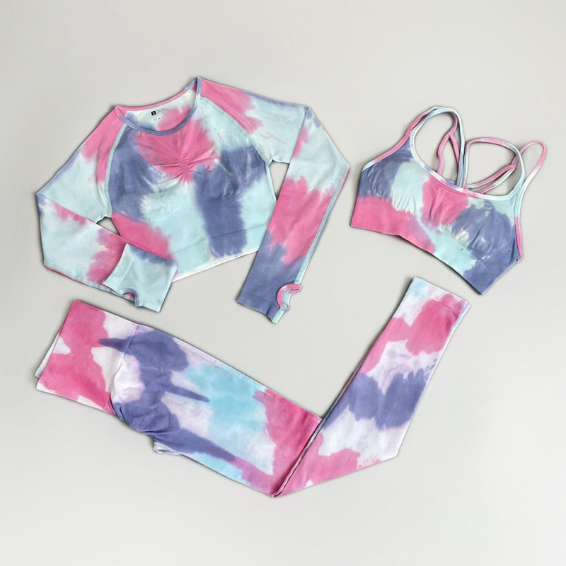 NEW Seamless Yoga Suit Women&#39;s Tracksuit Gym Clothes Workout Set Sportwear Outfit Fitness Clothing Tie Dye High Waist Leggings