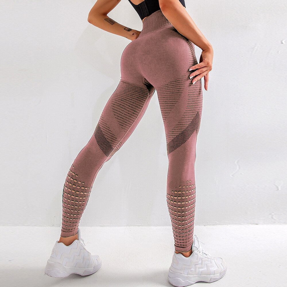 NORMOV Women High Waist Hollow Yoga Leggings Seamless Stretch Sexy Push Up Leggins Fitness Exercise Breathable Workout Leggings