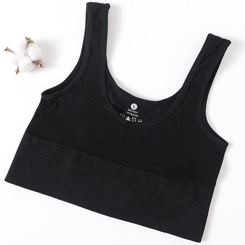 Women Tops Seamless Bralette Tank Top Female Crop Tops Cami Underwear Scoop Neck Ribbed Basic Tee Sexy Lingerie U Back Camisole