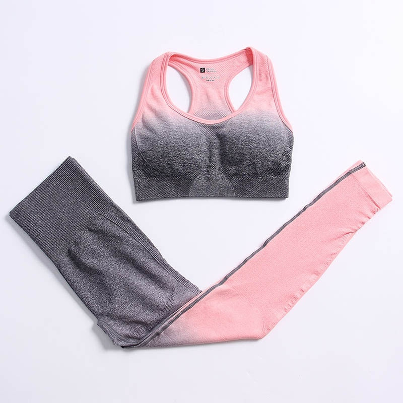 Ombre Seamless Yoga Set Long Sleeve Women Gym Crop Top Sportswear Bra High Waist Leggings Workout Outfit Fitness Yoga Clothing