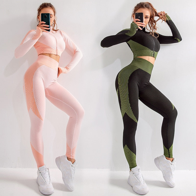 Seamless Women Yoga Sets Female Sport Gym Suits Wear Running Clothes Women Fitness Sport Gym Set Women Long Sleeve Yoga Clothing