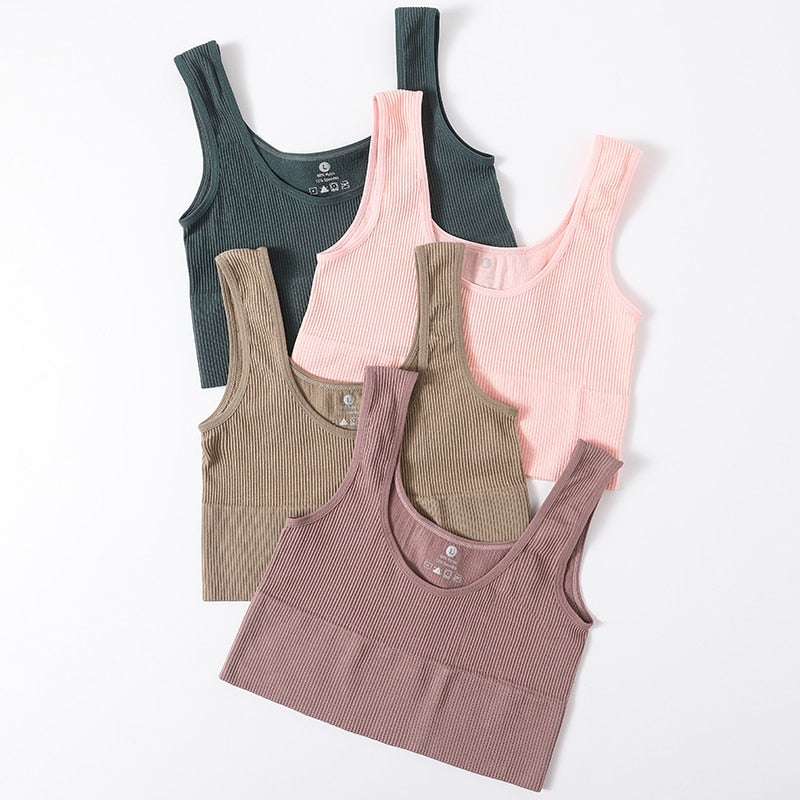 Women Tops Seamless Bralette Tank Top Female Crop Tops Cami Underwear Scoop Neck Ribbed Basic Tee Sexy Lingerie U Back Camisole