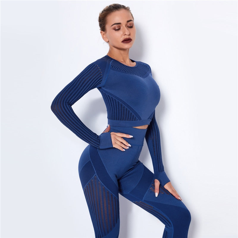 Hollow Out Seamless Yoga Set Sport Outfits Women Black Two 2 Piece Crop Top Bra Leggings Workout Gym suit Fitness Sport Sets