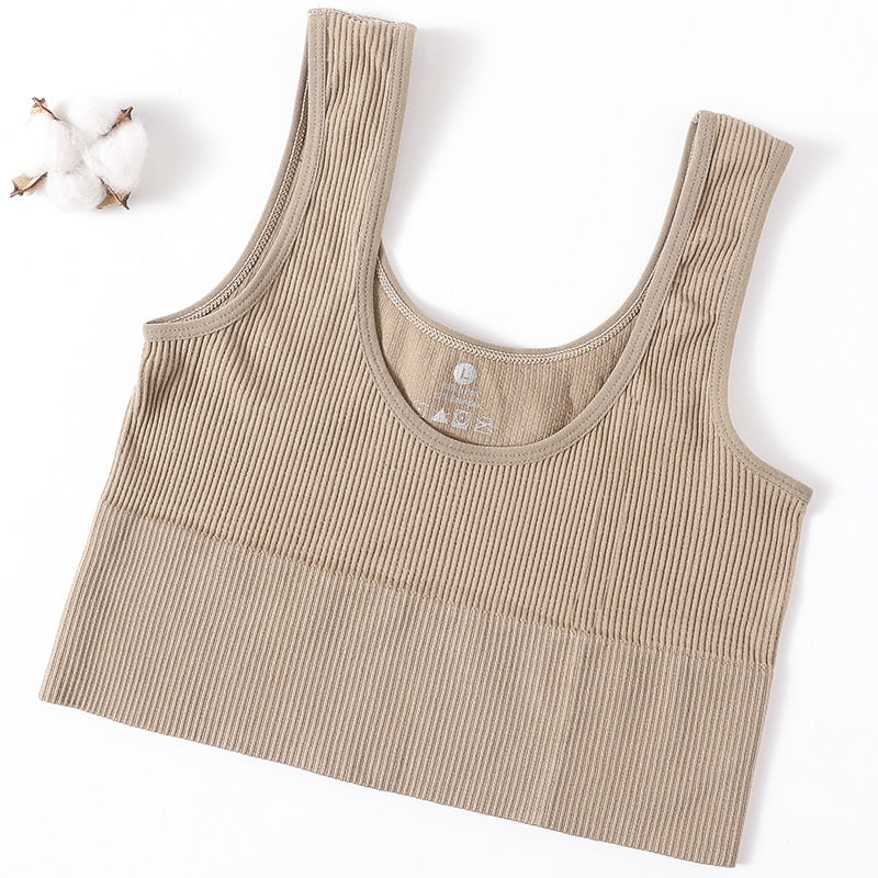 Women Tops Seamless Bralette Tank Top Female Crop Tops Cami Underwear Scoop Neck Ribbed Basic Tee Sexy Lingerie U Back Camisole