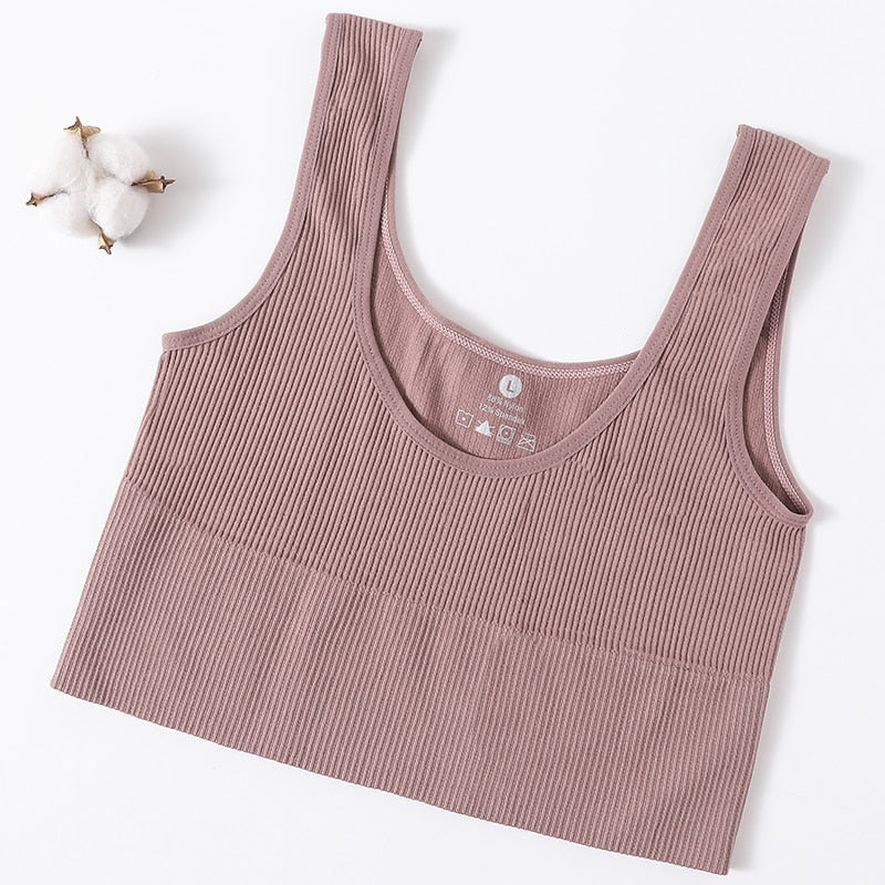 Women Tops Seamless Bralette Tank Top Female Crop Tops Cami Underwear Scoop Neck Ribbed Basic Tee Sexy Lingerie U Back Camisole