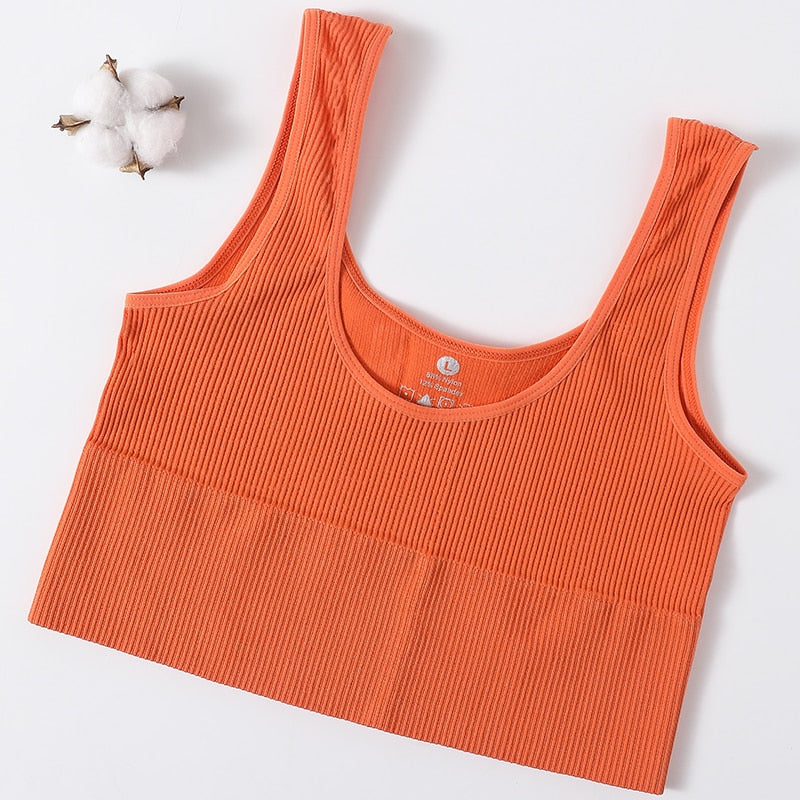 Women Tops Seamless Bralette Tank Top Female Crop Tops Cami Underwear Scoop Neck Ribbed Basic Tee Sexy Lingerie U Back Camisole