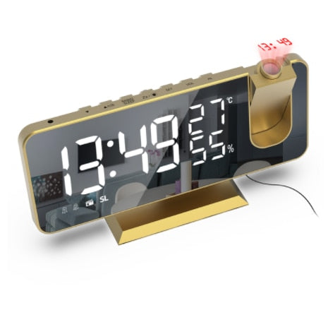 FM Radio LED Digital Smart Alarm Clock Watch Table Electronic Desktop Clocks USB Wake Up Clock with 180° Time Projector Snooze